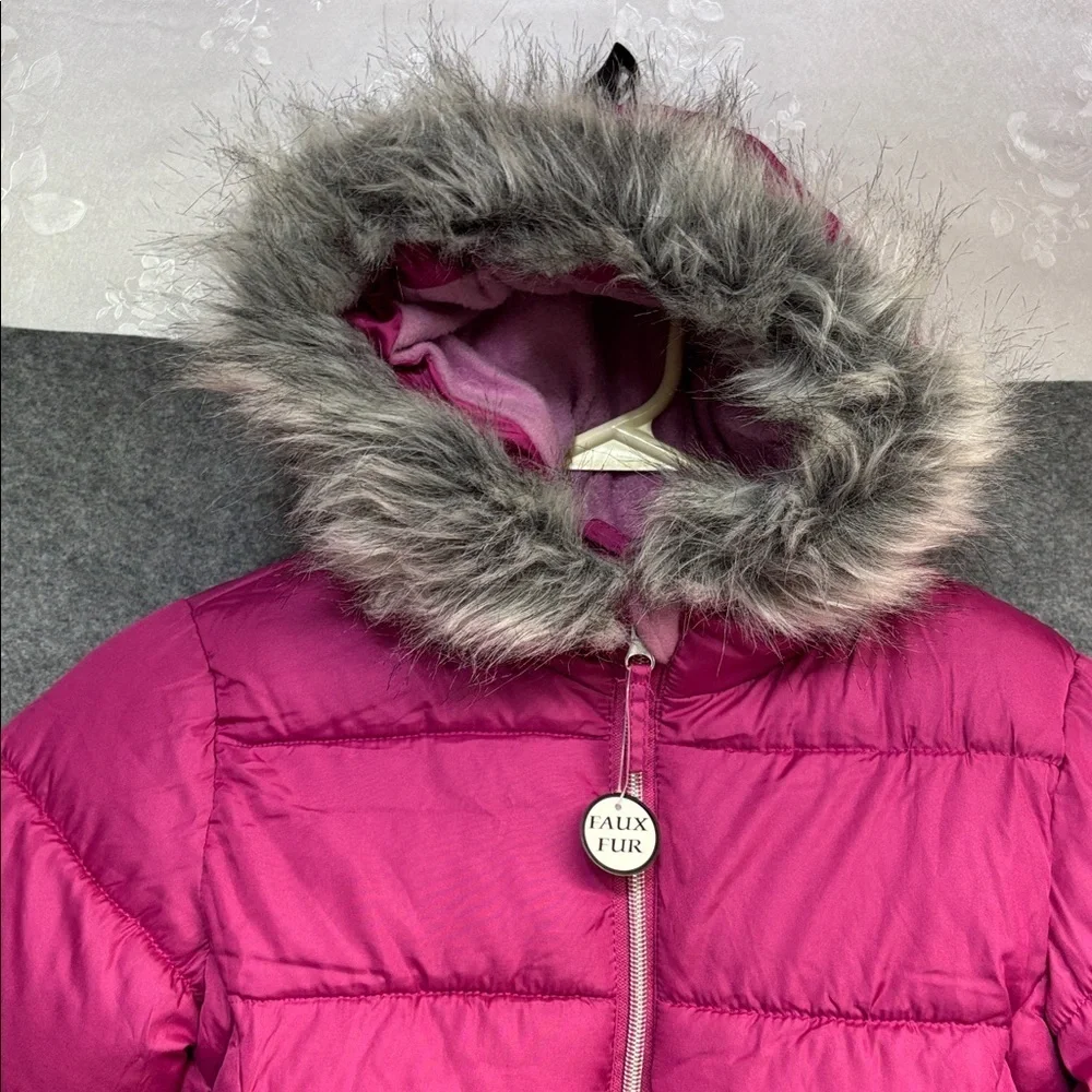 Rothschild Raspberry faux fur lined quilt puffer hooded jacket coat 7/8